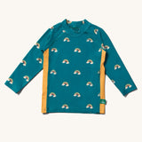 Little Green Radicals Child's Teal Rainbows UPF 50+ Sunsafe Long Sleeve Rash Vest