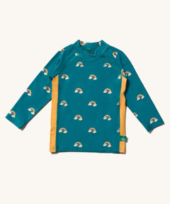 Little Green Radicals Child's Teal Rainbows UPF 50+ Sunsafe Long Sleeve Rash Vest