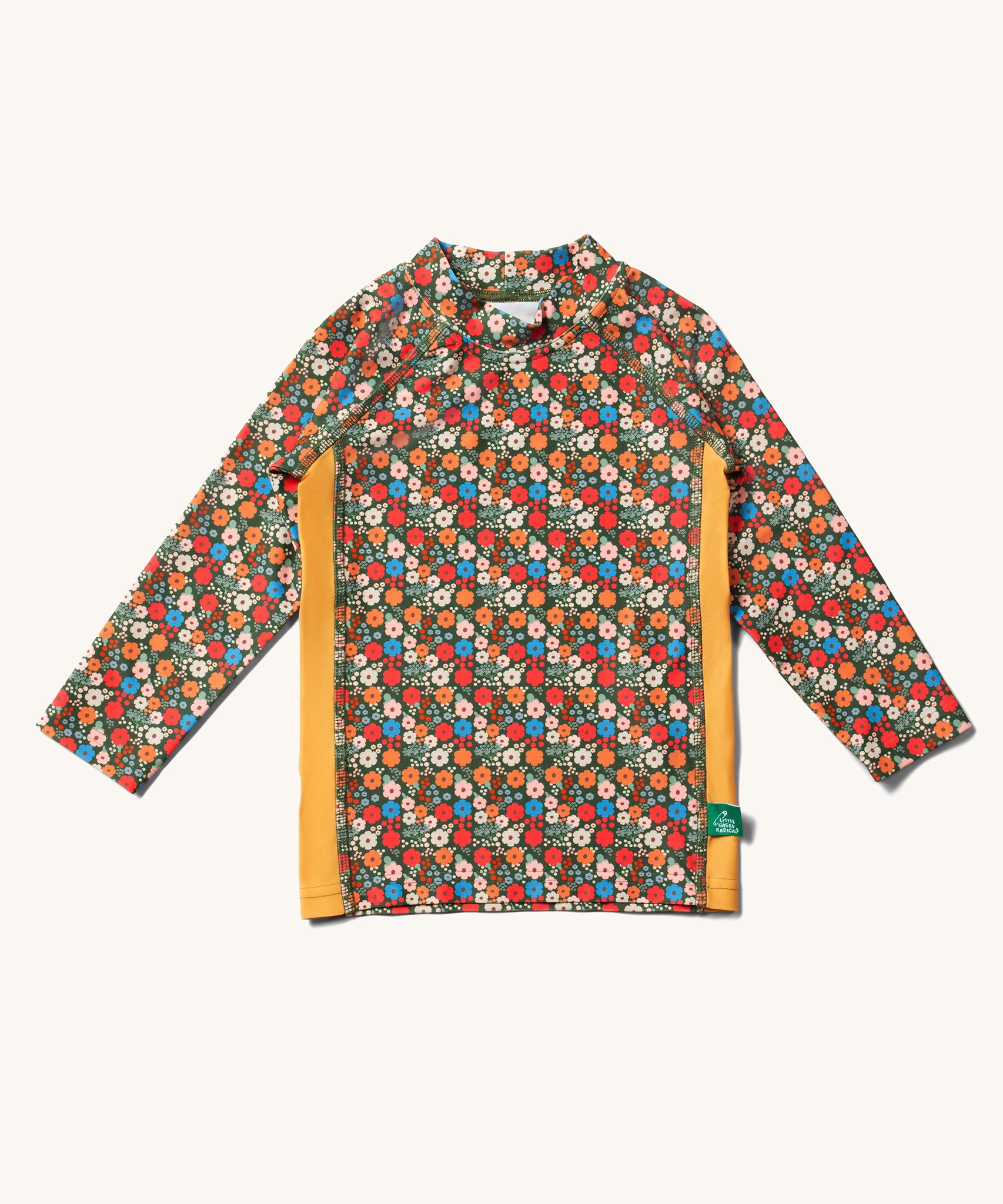 Little Green Radicals Vintage Flowers design UPF 50+ Sun safe Long Sleeve Child's Rash Vest