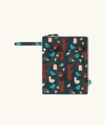 Little Green Radicals woodland print blue recycled waterproof wet bag with zip closure and hanging loop.