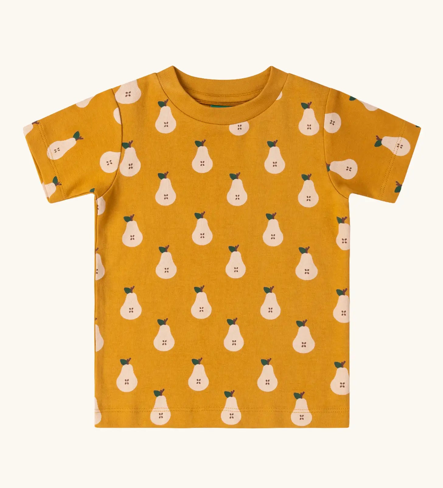 Little Green Radicals yellow gold summer pears short sleeve organic cotton t-shirt. 
