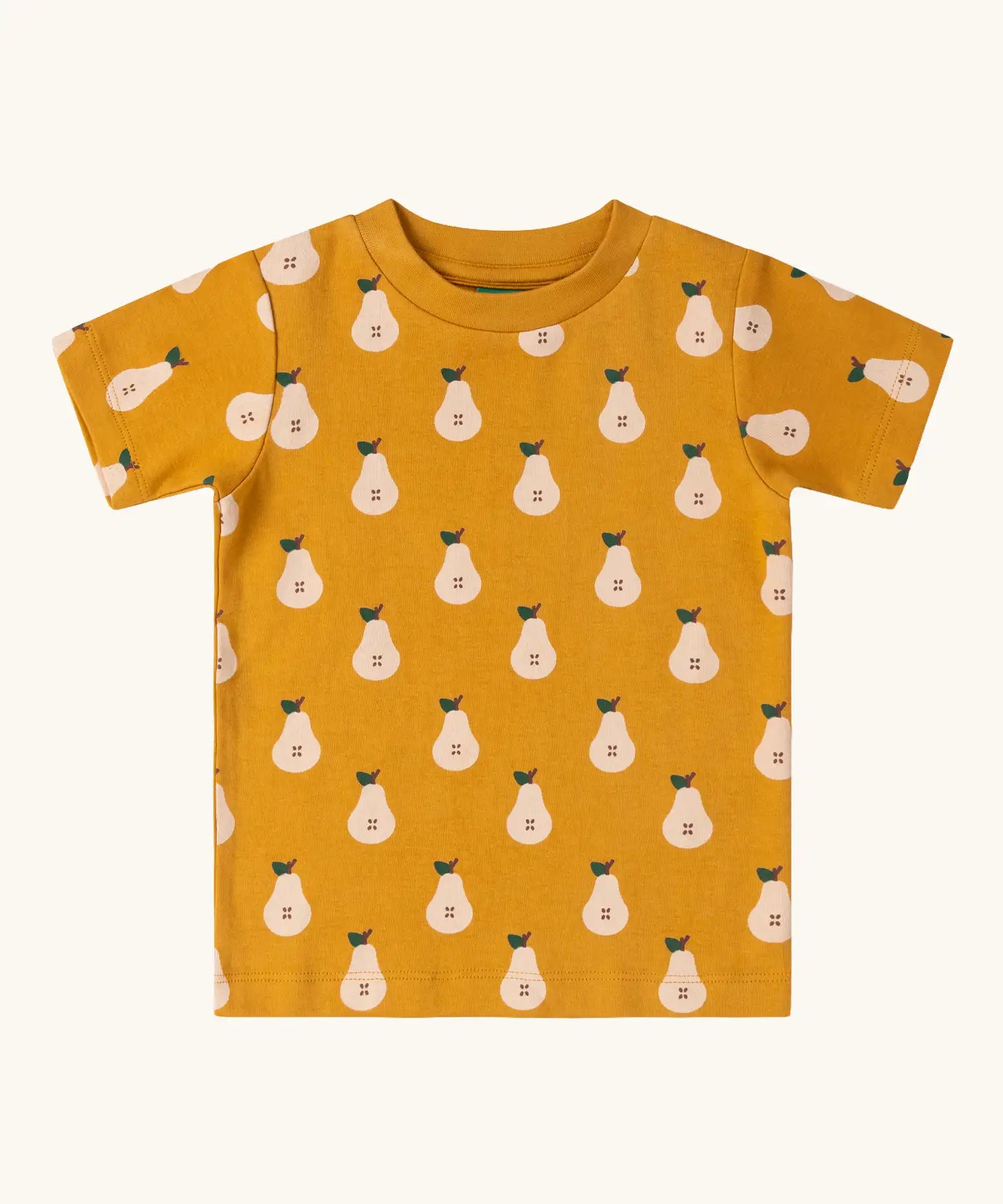 Little Green Radicals yellow gold summer pears short sleeve organic cotton t-shirt. 