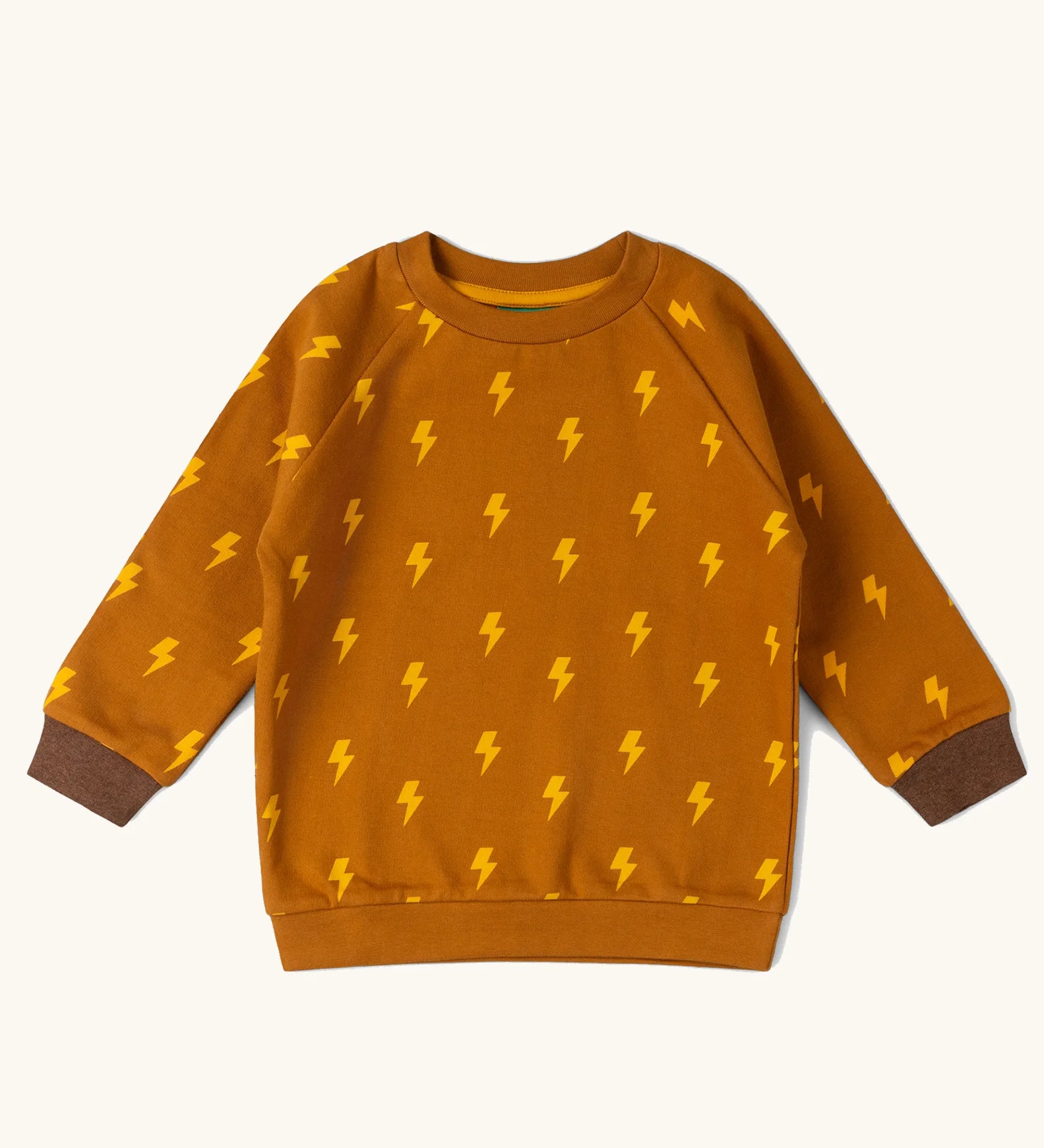 Little Green Radicals kids yellow lightning print organic cotton sweatshirt.