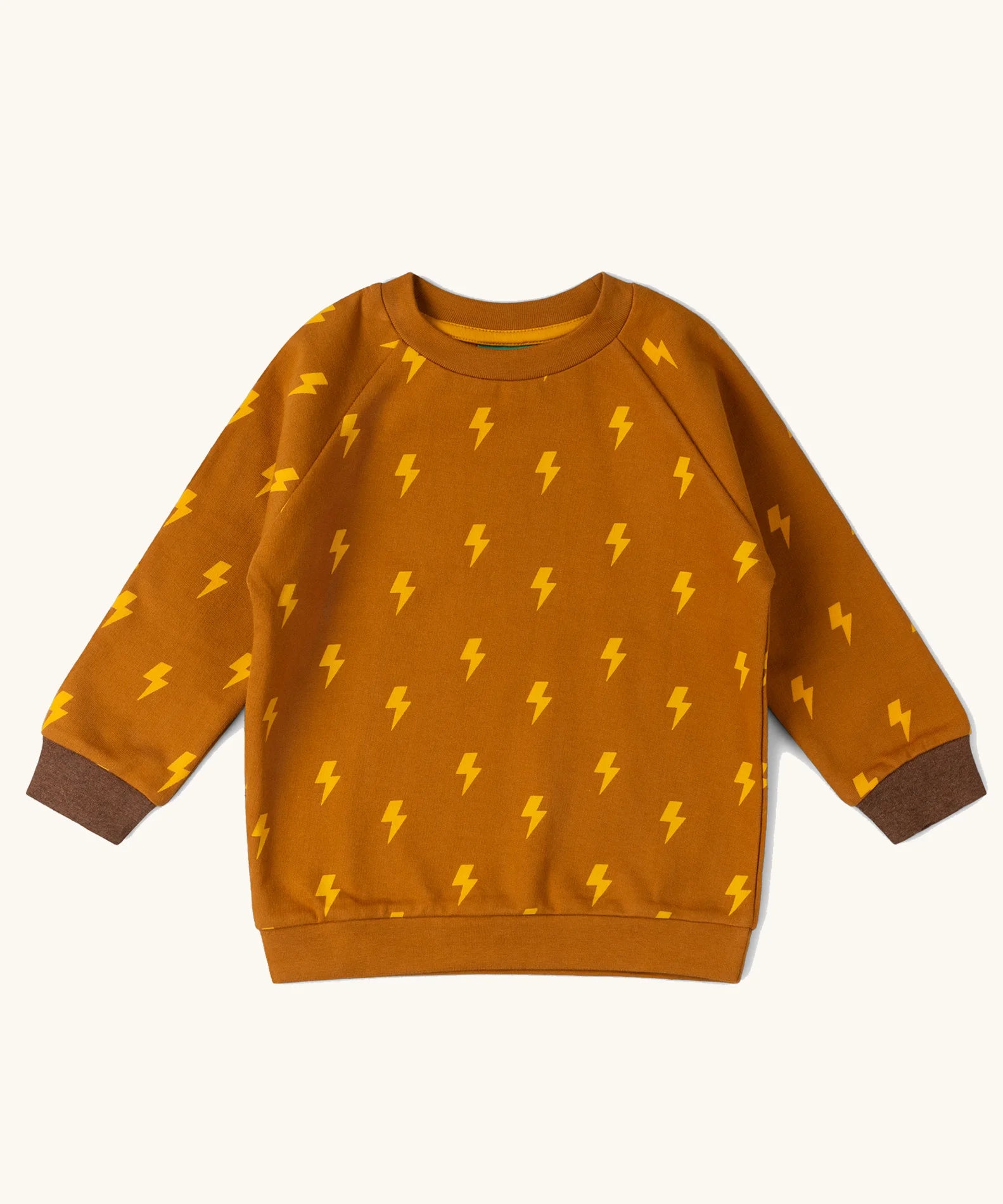 Little Green Radicals kids yellow lightning print organic cotton sweatshirt.