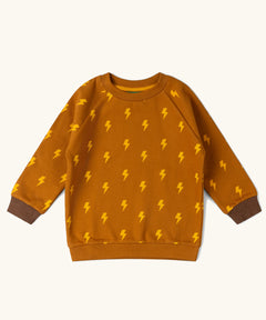 Little Green Radicals kids yellow lightning print organic cotton sweatshirt.