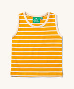 Little Green Radicals yellow gold and cream striped Organic Cotton sleeveless Vest. Sold in a 3 pack.