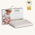 A Little Green Sheep Organic Crib Mattress Protector pictured in packaging on a plain background