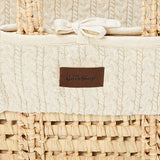 close up of the linen Little Green Sheep Organic Knitted Moses Basket & Mattress