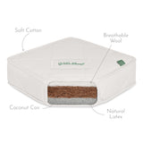 A cut out of the Little Green Sheep Twist Natural SnuzKot Mattress formation showing the inside of the mattress composition 