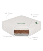 A cut out of the Little Green Sheep Twist Natural SnuzKot Mattress formation showing the inside of the mattress composition 