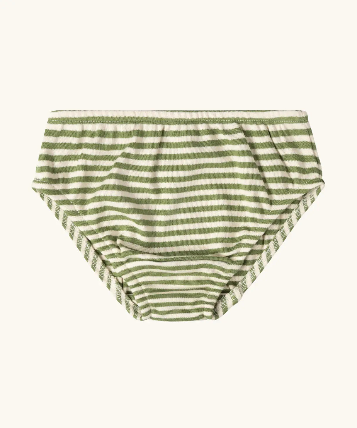 Green and white striped brief pants from the Little Green Radicals organic cotton underwear duck design 3 pack.