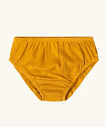 Yellow gold brief pants from the Little Green Radicals organic cotton underwear duck design 3 pack. Brief style pants.