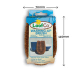 loofco washing-up brush pictured on a plain white background with product dimensions. 70mm by 110mm