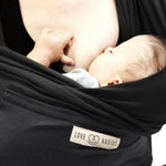 Breastfeeding in the Love Radius Original JPMBB Baby Wrap - charcoal grey/black.