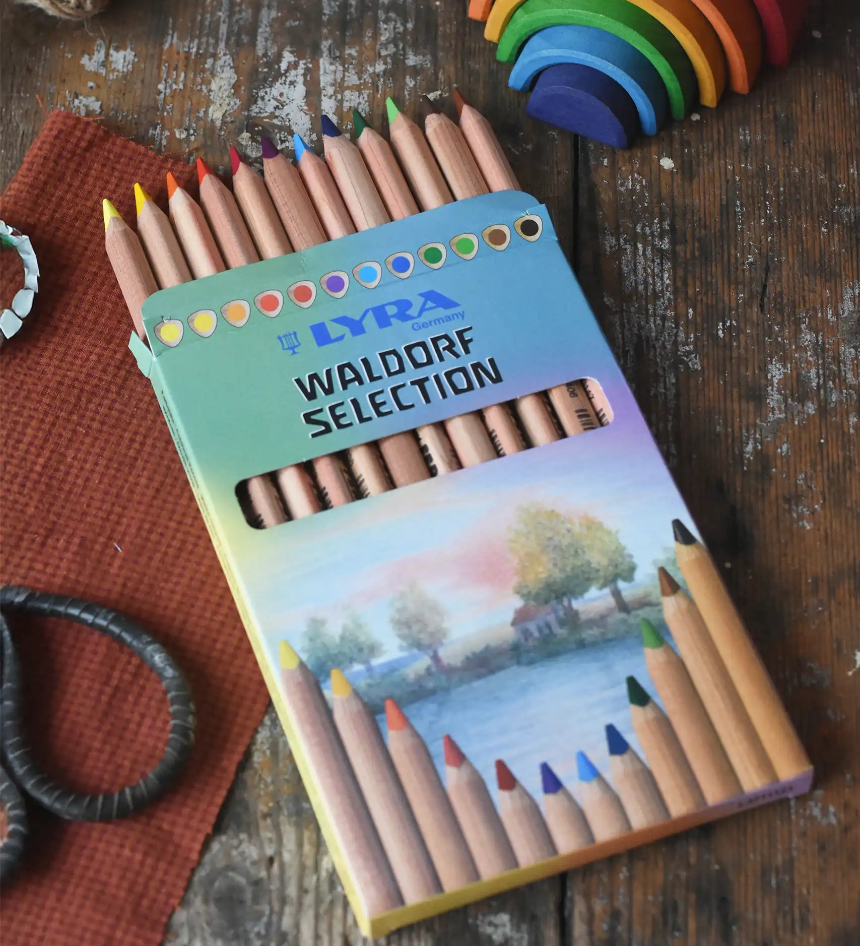 Lyra 12 Super Ferby Waldorf coloured triangular shaped pencils set.