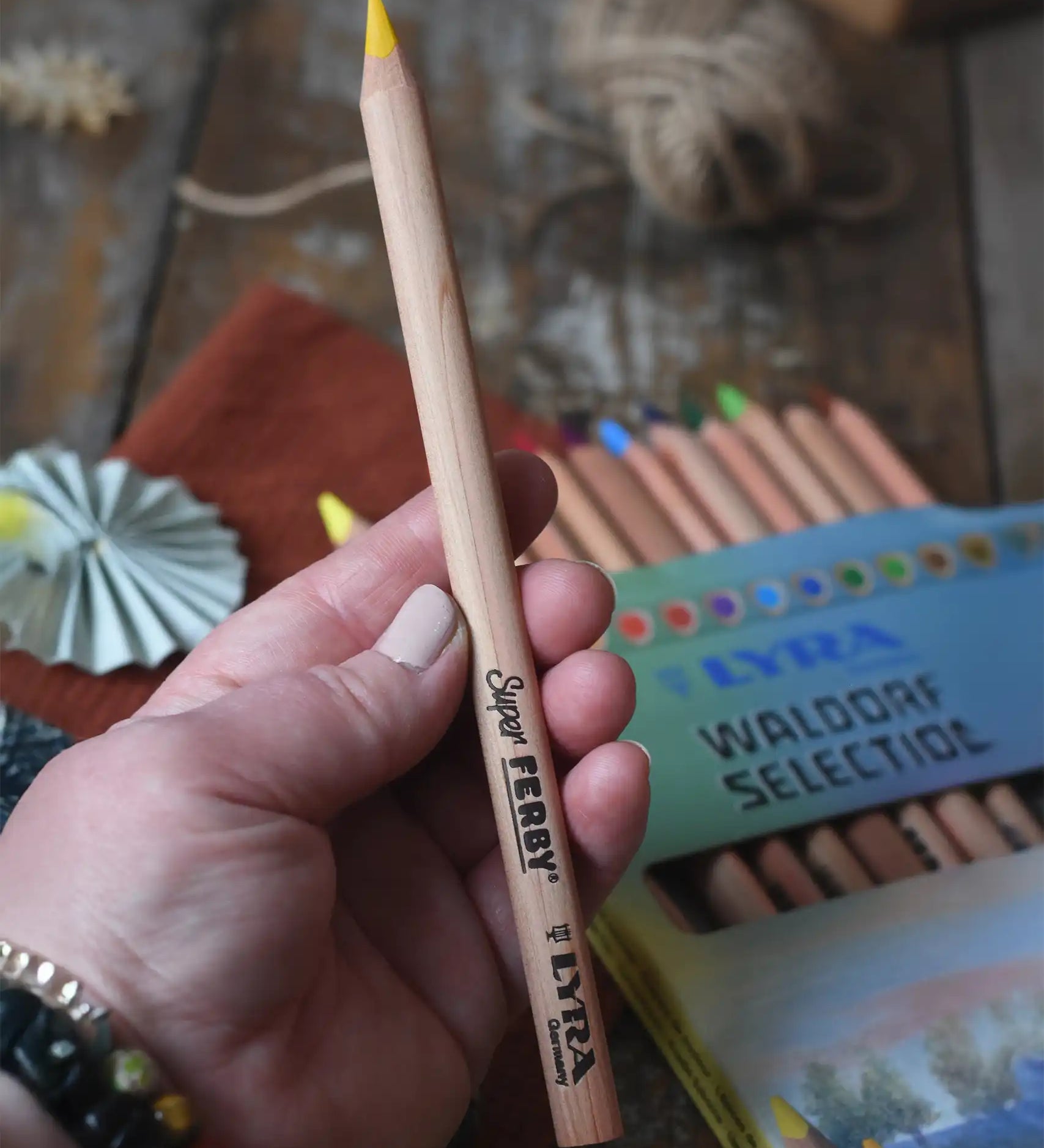 Yellow pencil from the Lyra 12 Super Ferby Waldorf coloured triangular shaped pencils set.