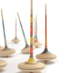 A collection of Mader Kreiselmanufaktur Large Arabella wooden Spinning Tops. A random colour selection will be chosen.
