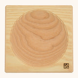 Mader handcrafted ash square medium spinning top plate. Showing the logo on the bottom corner