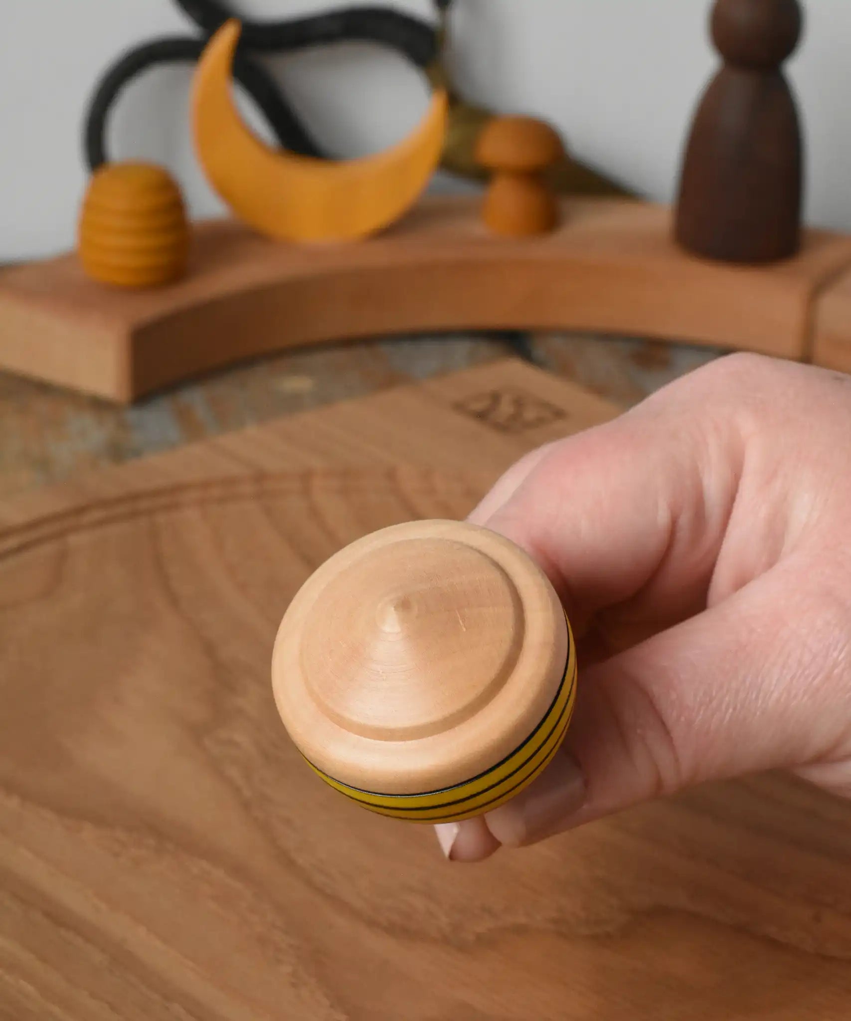 Bottom of the Mader bee spinning top. 