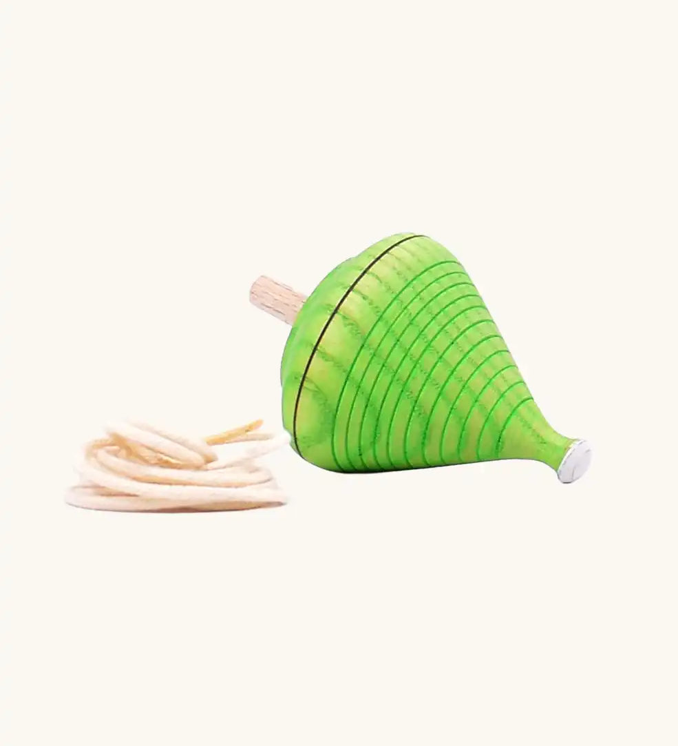 Mader Kreiselmanufaktur Coloured Profi Throw Wooden Spinning Top in green. Colour is chosen at random.