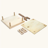 Mader Kreiselmanufaktur Flower Press with Wooden Threads. The parts have been taken apart. 