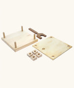 Mader Kreiselmanufaktur Flower Press with Wooden Threads. The parts have been taken apart. 