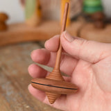 Mader ibis spinning top in an adult's hand.