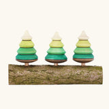 Mader Kreiselmanufaktur 3 Tree Spinning Tops On Branch wooden toy. 
