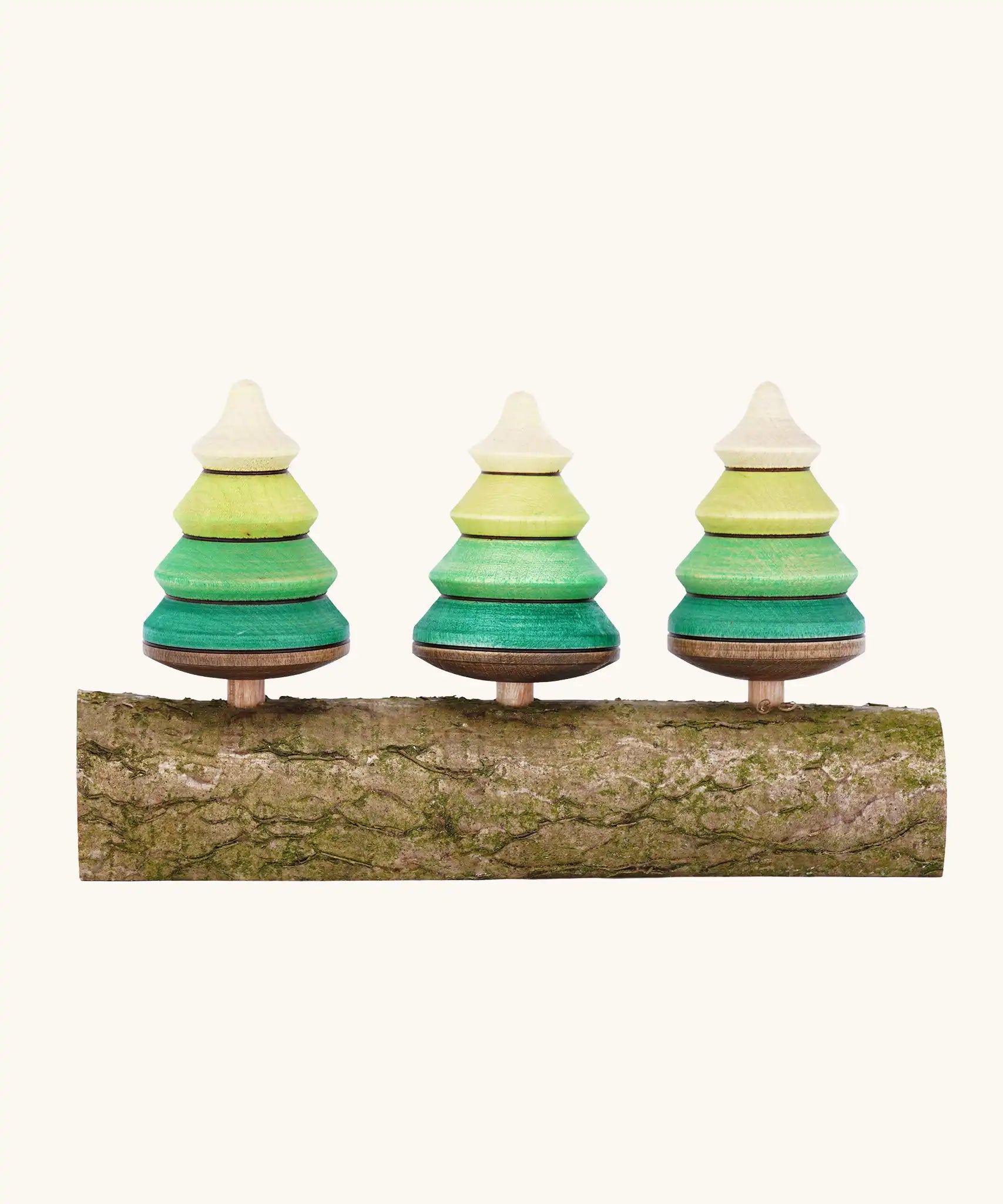 Mader Kreiselmanufaktur 3 Tree Spinning Tops On Branch wooden toy. 