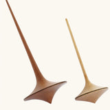 Mader handmade wooden 75mm and 55mm Trumpo wooden spinning tops.