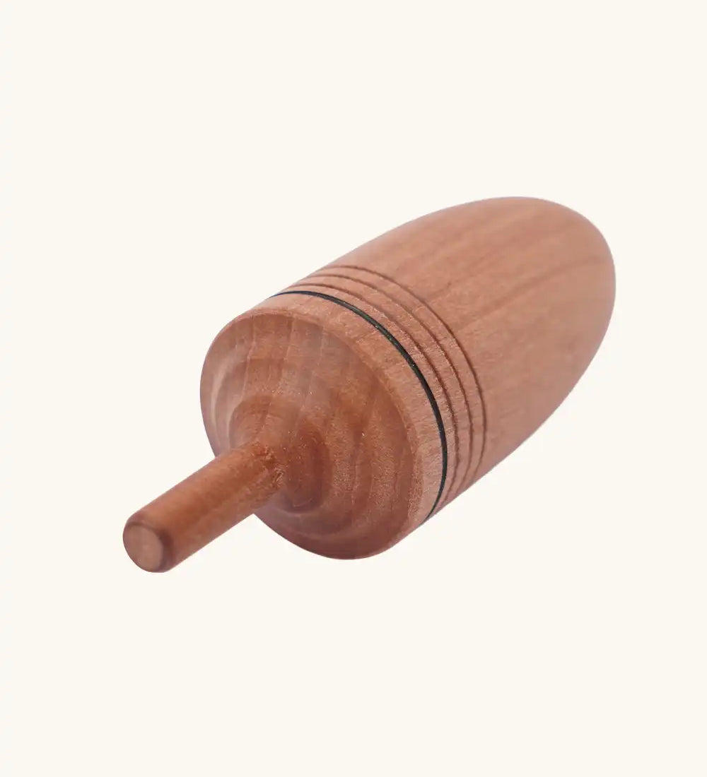 Back of the Mader Kreiselmanufaktur Natural wooden Thunderbolt Spinning Top.
