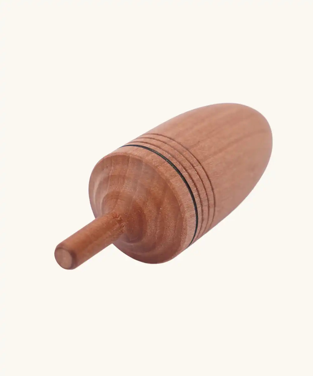 Back of the Mader Kreiselmanufaktur Natural wooden Thunderbolt Spinning Top.