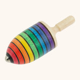 Mader handcrafted rainbow mini thunderbolt spinning top with a magnet underside
