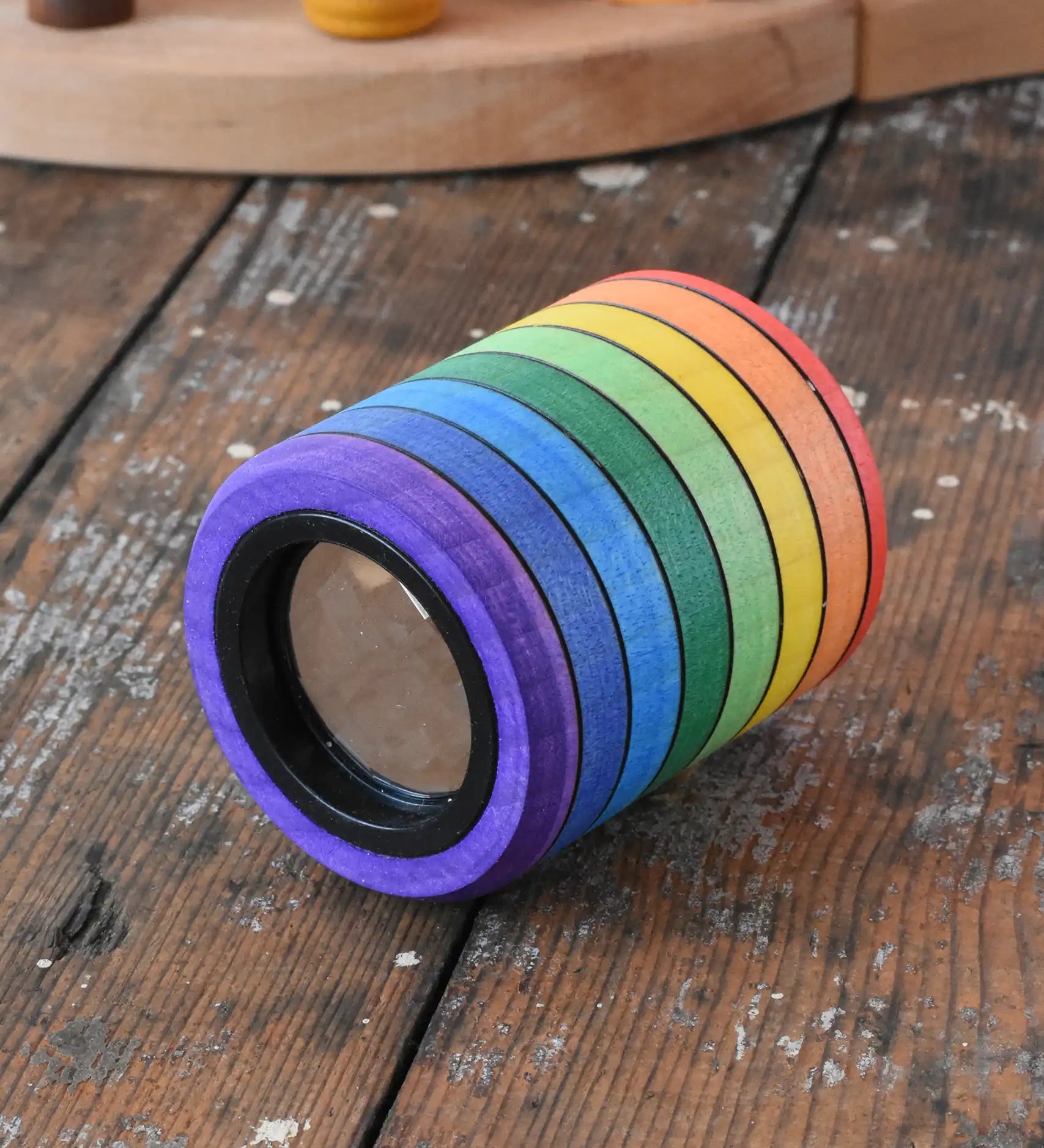 Mader Rainbow Kaleidoscope placed on a desk in the Babipur playroom. 