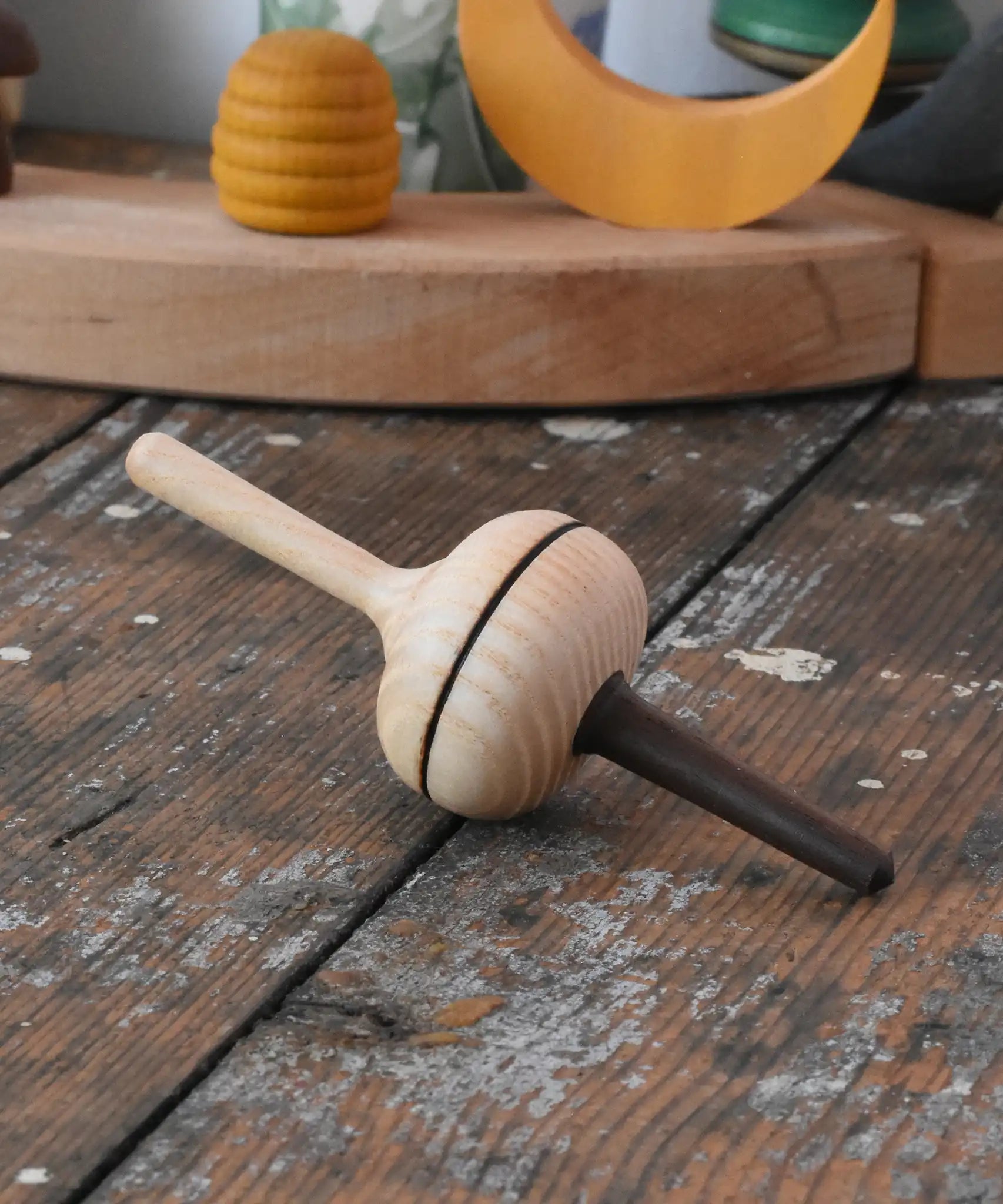 Mader Salto Totale wooden spinning to placed on a desk in the Babipur playroom.