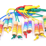 Mader handmade traditional wooden skipping ropes in different hand painted stripe designs and colourful ropes.