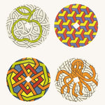 The pre-coloured sides of the cardboard discs to go with the Mader 'So And So' DIY wooden spinning top