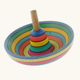 Mader Kreiselmanufaktur Sombrero Spinning Top with a rainbow coloured striped design.