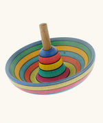 Mader Kreiselmanufaktur Sombrero Spinning Top with a rainbow coloured striped design.