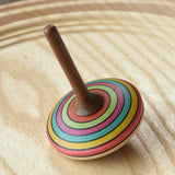 Mader stripe spinning top placed on a spinning plate. 