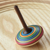 Mader stripe spinning top placed on a spinning plate. 