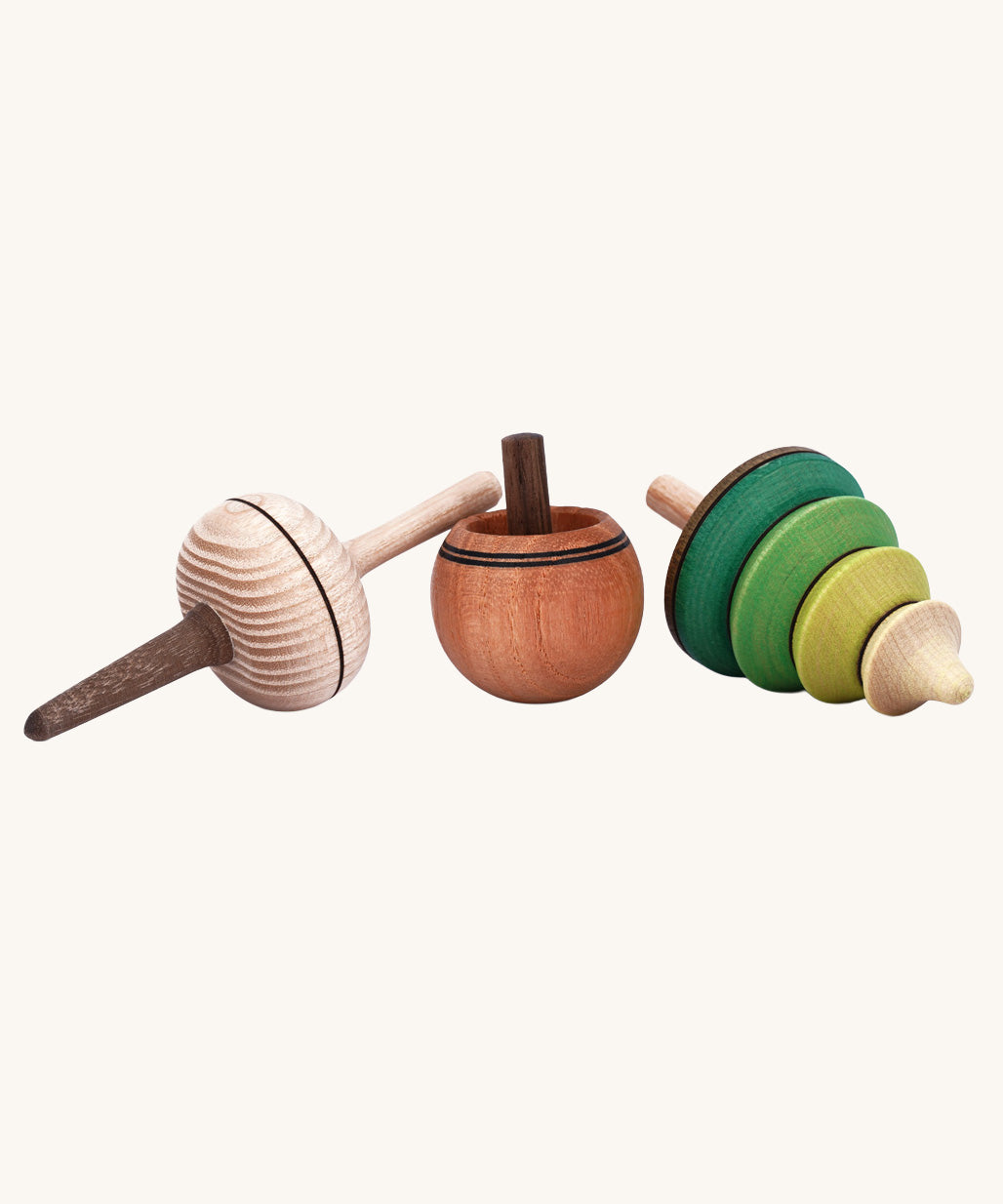 Mader The 3 Baldufinos wooden spinning top set. 