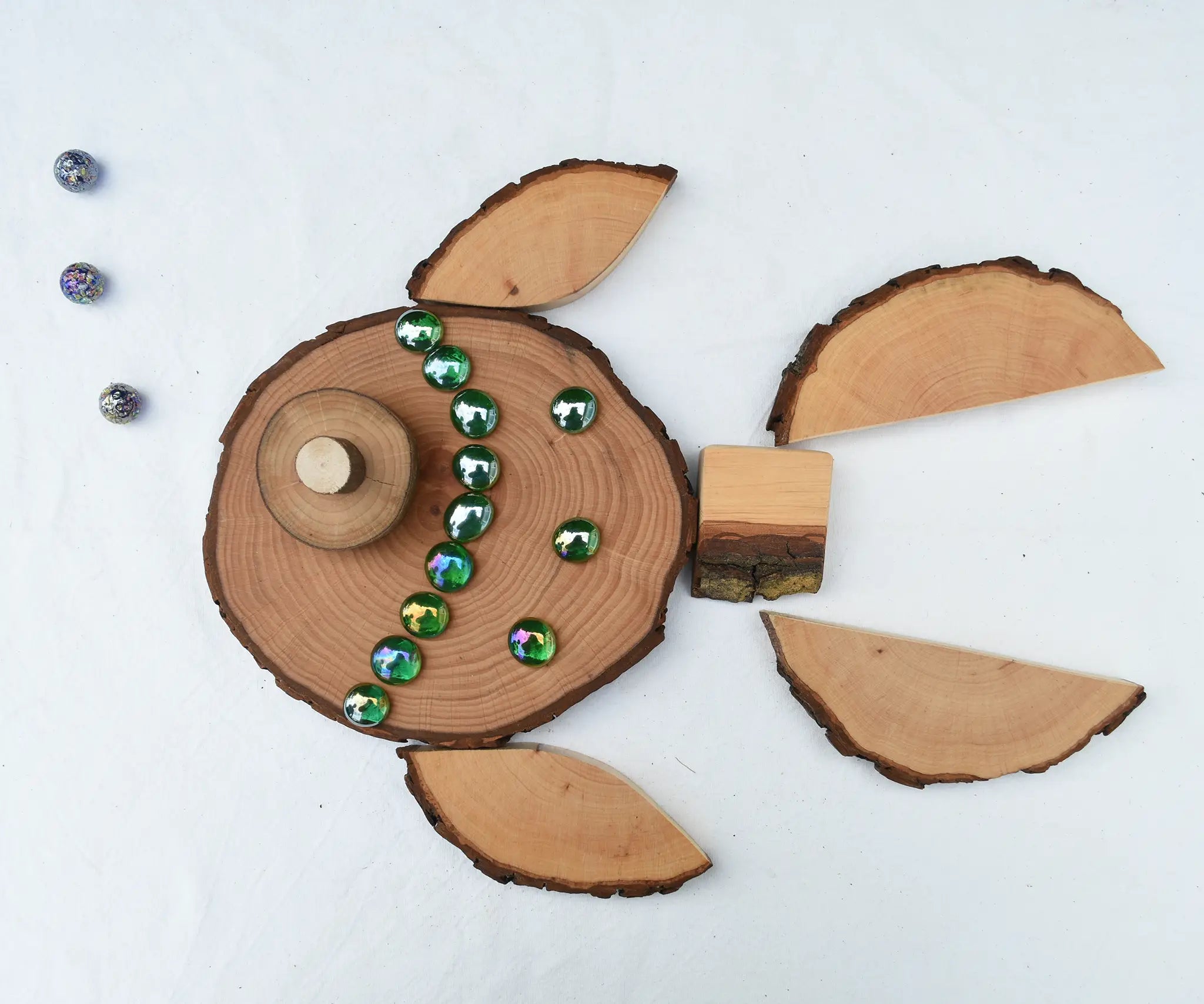 Fish flatlay created using the Magic Wood Eco Blocks Big Box 70 piece set.