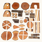 Magic Wood Eco Blocks Big Box 70 piece set pieces all laid out in a flatlay. 