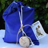 Magic Wood Eco Blocks in a 22 piece set in a blue drawstring storage bag.