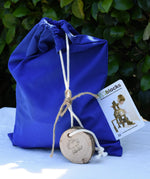 Magic Wood Eco Blocks in a 22 piece set in a blue drawstring storage bag.