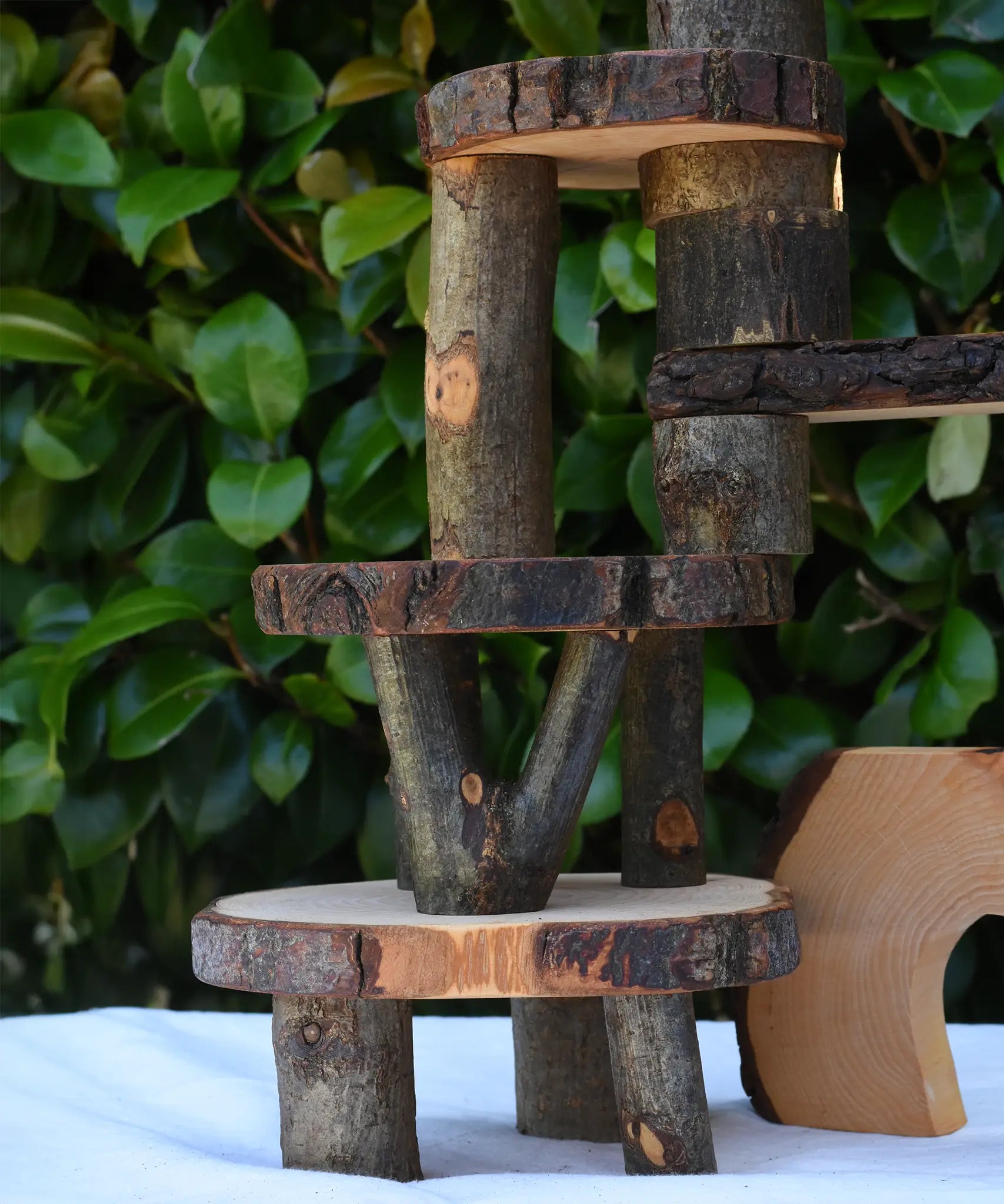 Close up of the logs from the Magic Wood Eco Blocks in a 22 piece set stacked on top of each other.