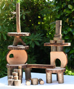 Wooden block structure built using the  Magic Wood oiled ecoBlocks 36 piece set.
