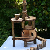 Magic Wood oiled ecoBlocks in a 36 piece set used to build a structure. 