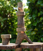  Close up of pieces stacked from the Magic Wood oiled ecoBlocks 36 piece set.